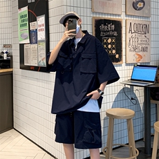 潮牌百搭短裤一套搭配休闲套装男夏季机能风两件套短袖W7272-P62，男装衬衫，星座512-3