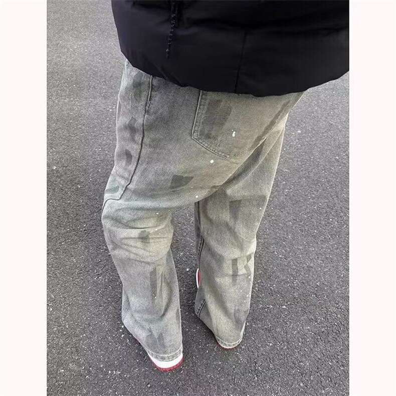 水洗脏染泼墨设计直筒牛仔裤男春秋季美式高街vibe修身显瘦微喇裤,男装牛仔裤,星座506A
