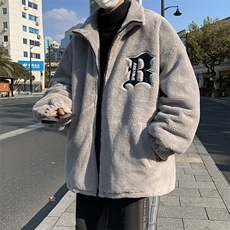 羊羔毛外套男美式复古字母刺绣棉衣加厚立领保暖棉服W7989-P48，男装棉衣，星座512-4