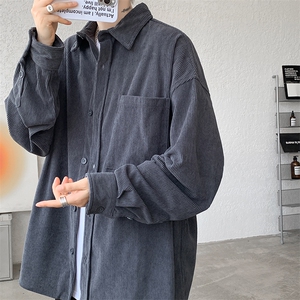 8XL-M灯芯绒衬衫特大码复古秋冬翻领长袖上衣纯色外套CS9001/P58图片