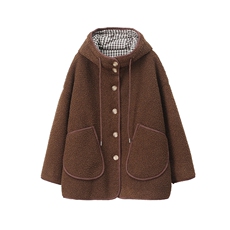 2025冬季时尚简约大方气质优雅显瘦休闲百搭潮流皮毛一体外套，女装羊羔毛/颗粒绒，独衣靓