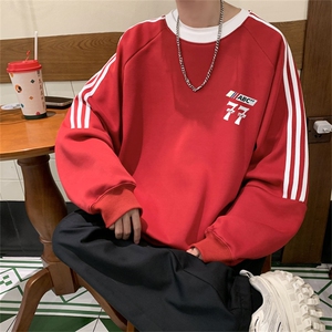 美式三杠条纹复圆领卫衣秋冬男女宽松长袖SW2484 -P45控68 50棉图片