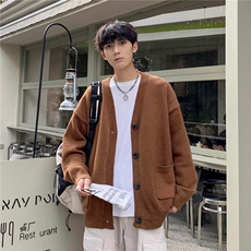 开衫新款长袖原宿男直筒型2025秋季休闲V领流行毛衣针织衫ins潮流，男装针织衫/毛衣，星座715-4