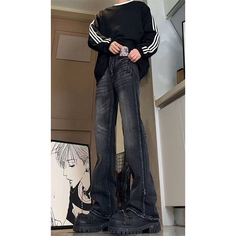 春夏季美式ins高街hiphop闪电纹水洗直筒牛仔裤货号K2593P55,男装牛仔裤,电商A063