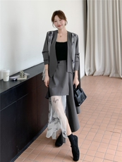 现货新款2025秋季网纱拼接学院风套装裙子，女装套装/套裙，含赞