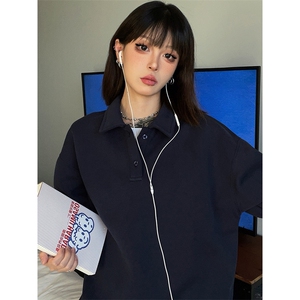 抖音得物高品质二开 25秋冬美式高街结构设计POLO翻领卫衣外套W77图片