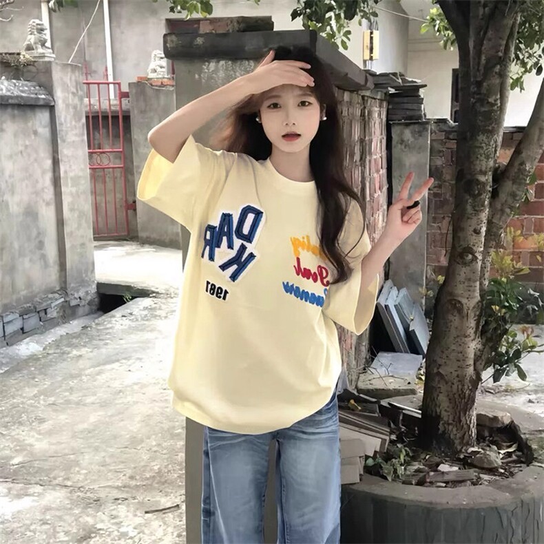 万针全刺绣工艺抖音得物高品质260克重磅纯棉双纱美式高街短袖T恤，男装T恤，电商A486