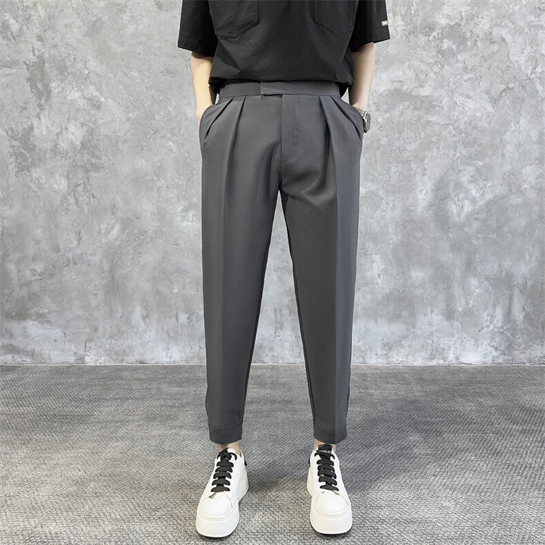 轻熟风魔术贴九分裤男士修身韩版休闲小脚裤子垂感西装裤子S4，男装西裤，星座1116A-2（原606A-1）