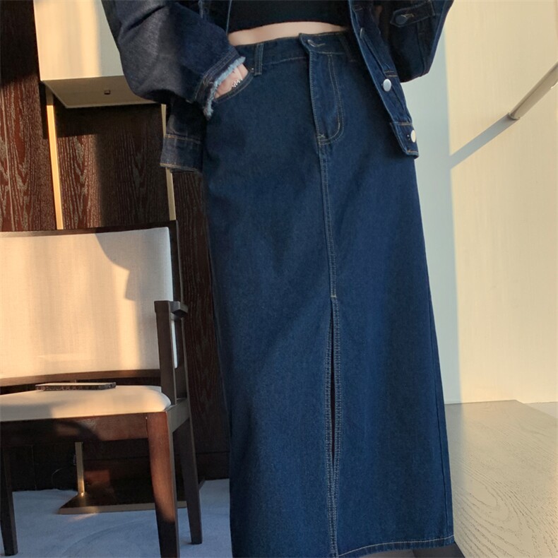 时尚显瘦高腰牛仔半身裙女新款气质百搭休闲长裙,女装牛仔裙,宛庄羊绒