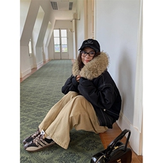 现货重磅boxy短款棉衣座山雕大毛毛领男女棉服水洗工装厚外套，男装棉衣，电商A486-1