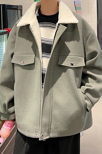 冬季呢料加厚ins港风羊羔毛外套男宽松棉衣棉服棉袄A071-066-P125图片