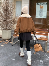 翻领麂皮绒短外套女加厚2025冬季新款小个子毛领保暖夹克皮毛一体，女装短外套，慧尚2-185
