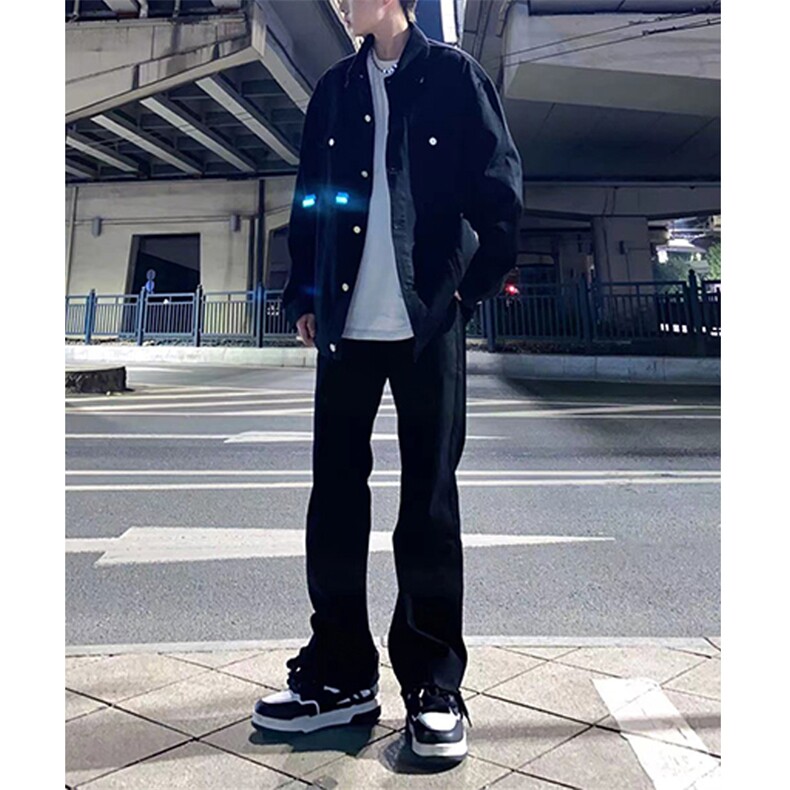 拿图不拿货cleanfit毛边黑色牛仔裤微喇叭裤子KZA21-P48图片