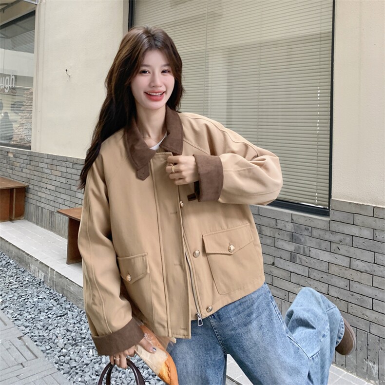 巴恩风卡其色羽绒服女冬2025年超火好看高级小众加厚短款工装外套,女装短外套,2C232