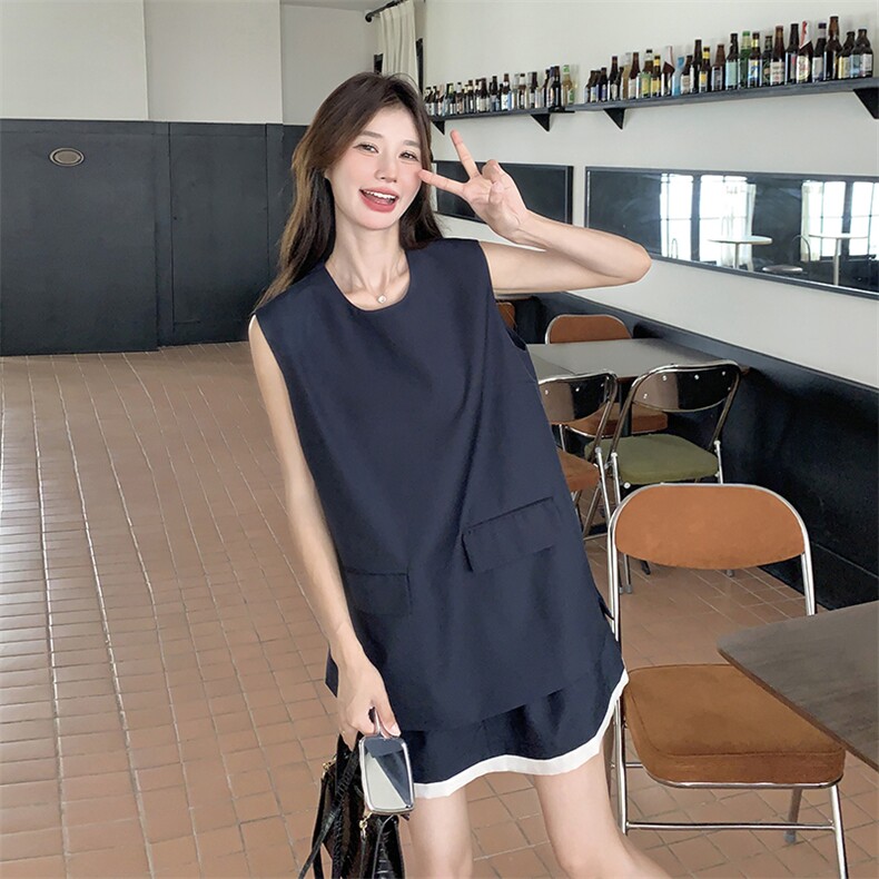 法式黑色无袖背心连衣裙子女夏季2025新款气质穿搭小个子西装套装,女装套装/套裙,维壹