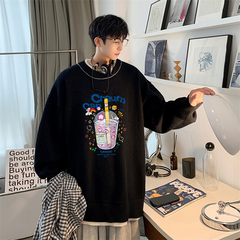 控78 假两件毛衣男大码加绒针织衫男毛线衣M80332-P55  加绒P70图片