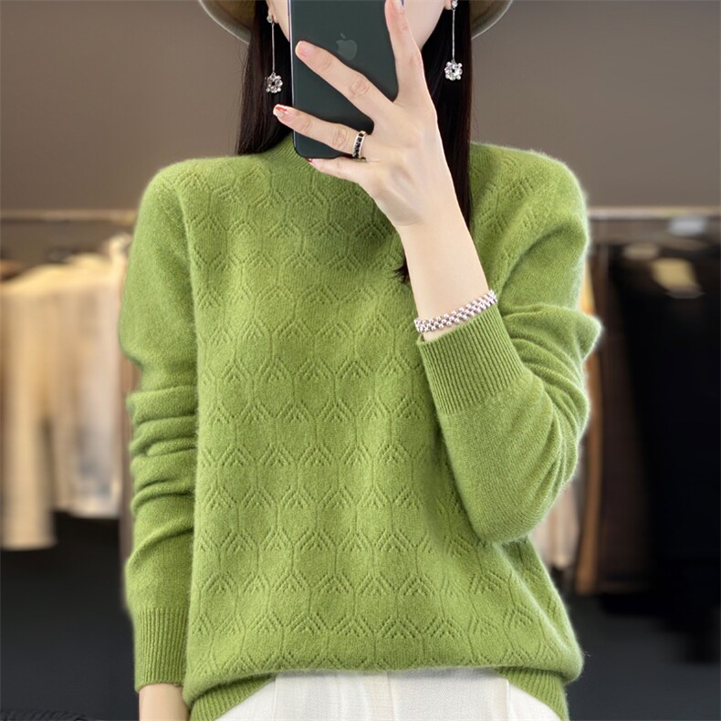 高领纯色套头长袖通勤气质修身百搭羊毛针织衫,女装羊毛衫,大美人高端店