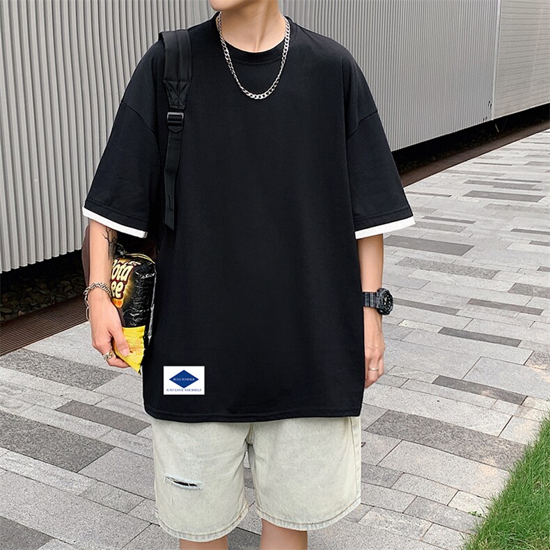 JT55061-P25假两件短袖t恤男大码胖子半袖体恤半截袖港风,男装T恤,电商A040