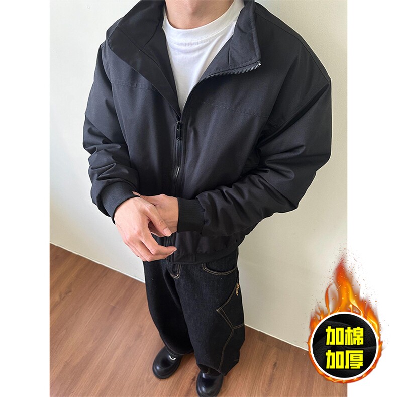 现货秋冬季美拉德立领飞行立领夹克boxy廓形棉衣高街加厚加棉外套，男装夹克，电商A486-1