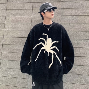 水貂绒美式复古宽松百搭毛衣男秋季高街潮牌小众设计感打底衫图片