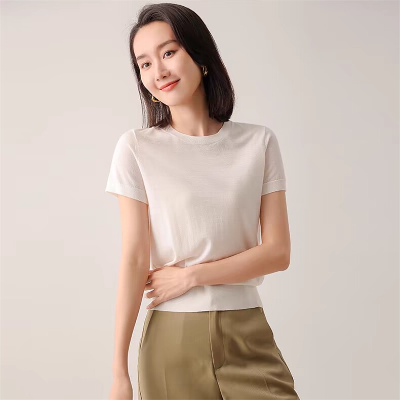 针织短袖t恤女2025新款夏季薄款宽松显瘦打底上衣小衫图片