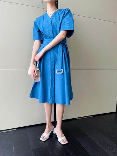 收腰棉布连衣裙，女装连衣裙，H·SHE