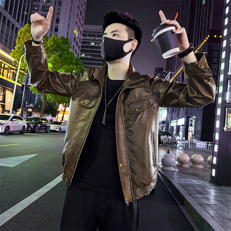 男士复古立领服皮衣男潮流机车外套皮夹克P8806-P128,男装夹克,电商A368