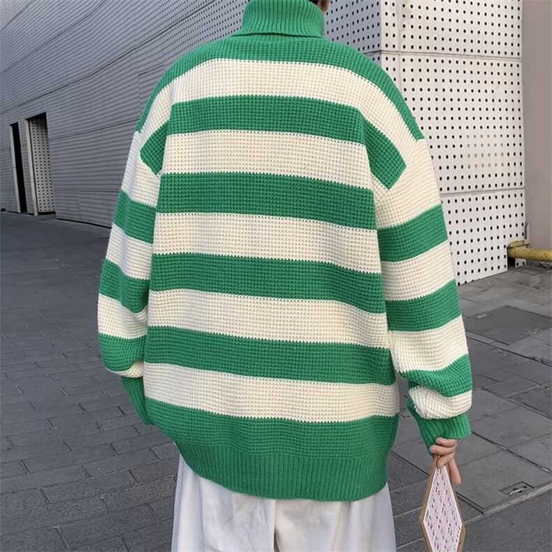 日系潮流学院风条纹高领毛衣男秋冬宽松套头拼色线衣Q5018P42,男装针织衫/毛衣,星座1116-2