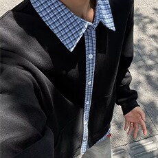 假两件格子拼接外套男新款美式卫衣开衫夹克AA90-P43，男装夹克，星座208-5