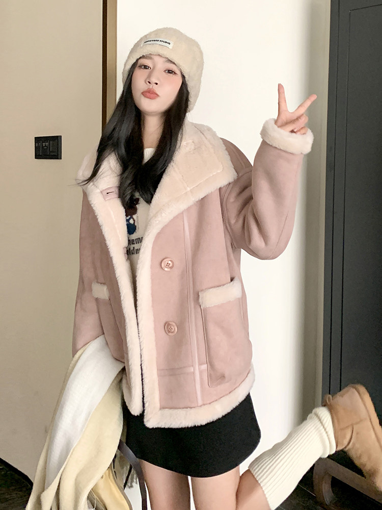 【】正反两穿立领皮毛一体羊羔毛外套8813P210K298,女装短外套,2C269