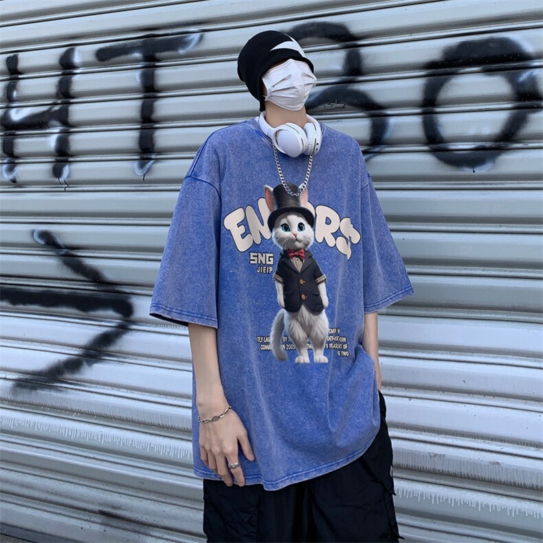 潮牌宽松短袖t恤蜡染美式复古高街水洗做旧517A-2-SX242-P38,男装T恤,星座517A-2
