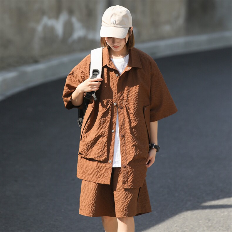 短袖衬衫套装男夏季短袖青少年短裤潮牌两件套TZ075-P80,男装衬衫,星座308B-2