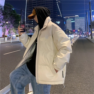 PU皮立领棉服PU皮棉衣潮牌宽松面包服纯色棉衣休闲防风保暖外套图片