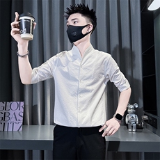 立领七分袖衬衫男修身潮流百搭社会小伙301C-CS11-P58控78，男装衬衫，星座301C（原B323）
