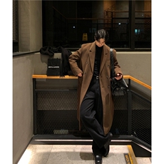 新款韩版毛呢大衣男士高级感中长款过膝秋冬季加厚呢子外套英伦风，男装毛呢大衣，星座710