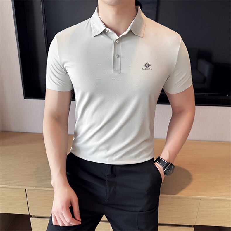 2025夏季高品质冰丝无痕短袖T恤翻领Polo衫756-P73,男装T恤,电商D342