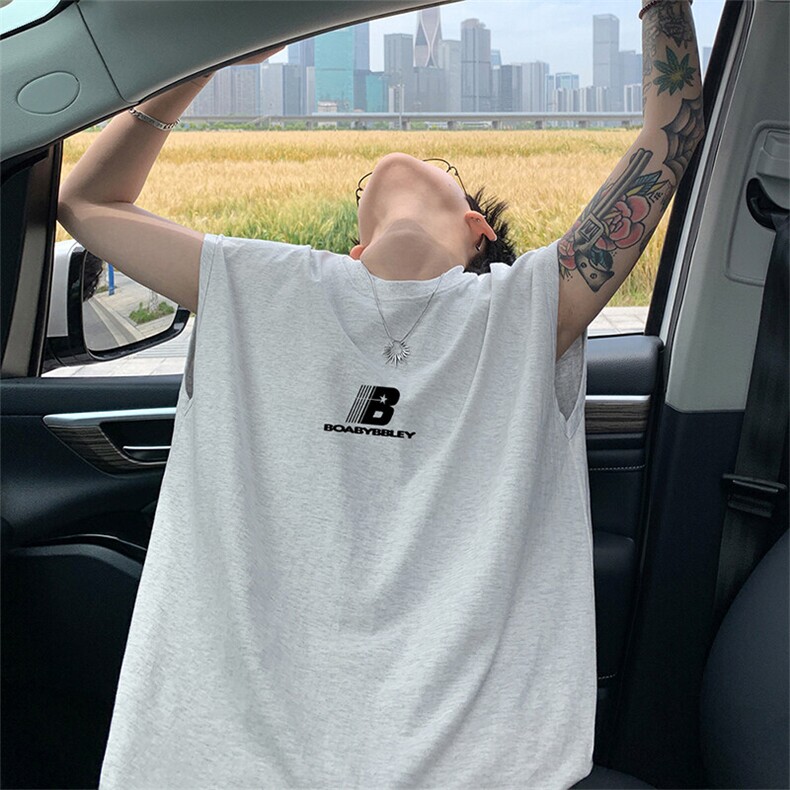 可48小时发货支持抖音得物来样二开240克重磅美式纯棉背心无袖t恤,男装背心/马甲,电商A486-1