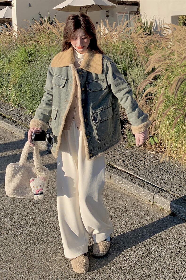 （新款）冬牛仔加绒外套（领子可脱卸）1D060-P245--K338,女装短外套,1D060