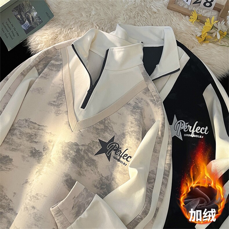 主推毛毯风2026冬假两件半高领加绒卫衣A436-1109-P6088,男装卫衣,电商A436