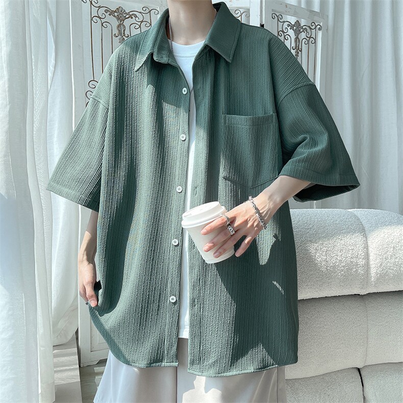 特批32无差价2025夏垂感冰丝大码短袖衬衣男宽松舒适半袖衬衫C847，男装衬衫，电商A001-1