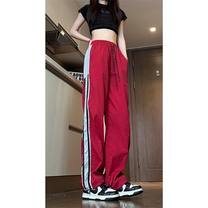 现货 夏季速干情侣撞色拼接条纹休闲裤女运动长裤男K650-P45 控68图片