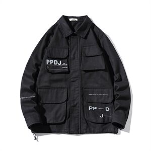 2021春秋季新日系网格风大码潮男印花翻领工装夹克外套J965-P85图片