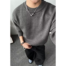 慵懒文艺冬季百搭宽松慵懒风假两件撞色灰色圆领针织毛衣M5807，男装针织衫/毛衣，星座1116A（原606A-3）