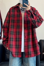 2025春季新款女模内景大码格子长袖衬衫M-5XHC25013-特P30，男装衬衫，电商A022