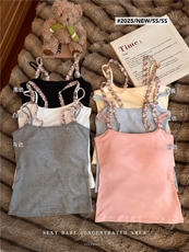 设计感花朵无袖吊带背心女夏季辣妹纯欲短款小众外穿上衣，女装背心吊带，梦白服饰厂