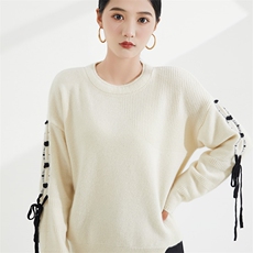 秋冬季新款女时尚百搭显瘦圆领长袖绑带羊绒衫，女装羊绒衫，恒爱羊绒