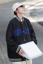 秋季潮牌棒球服男女潮流港风学院风华夫格夹克外套模特J202-P75，男装夹克，星座815-2