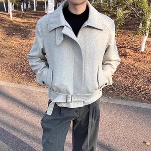 绑带羊毛夹克男正肩短款版型cleanfit毛呢外套冬夹克JS1043图片