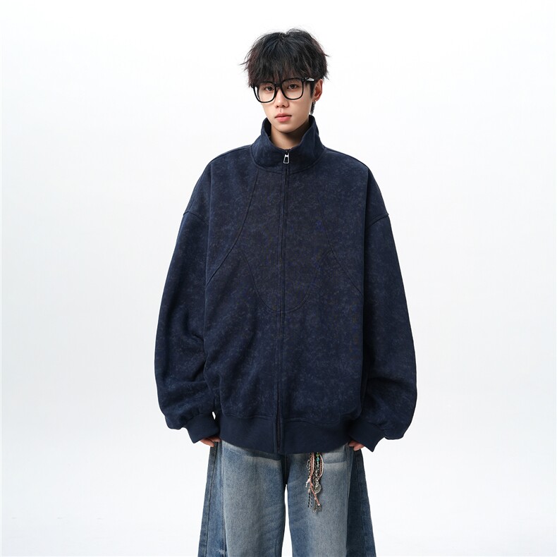 特批扎染开衫卫衣男美式重磅解构拼接脏脏拉链立领外套KS008-TP65，女装短外套，电商B312