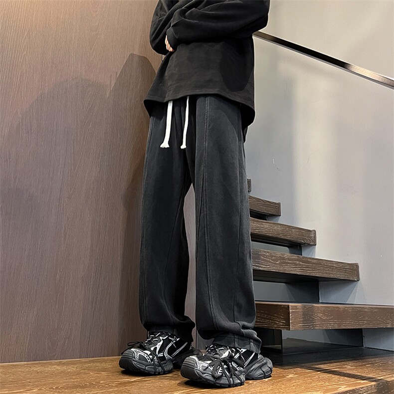 港风秋冬重工绣花华棉拖地裤宽松休闲长裤男K23313-P55,男装休闲裤,星座717